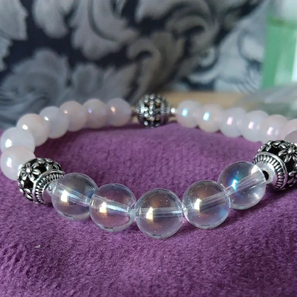 Angel Aura Quartz & Rose Quartz High Quality Beaded Stretch Bracelet